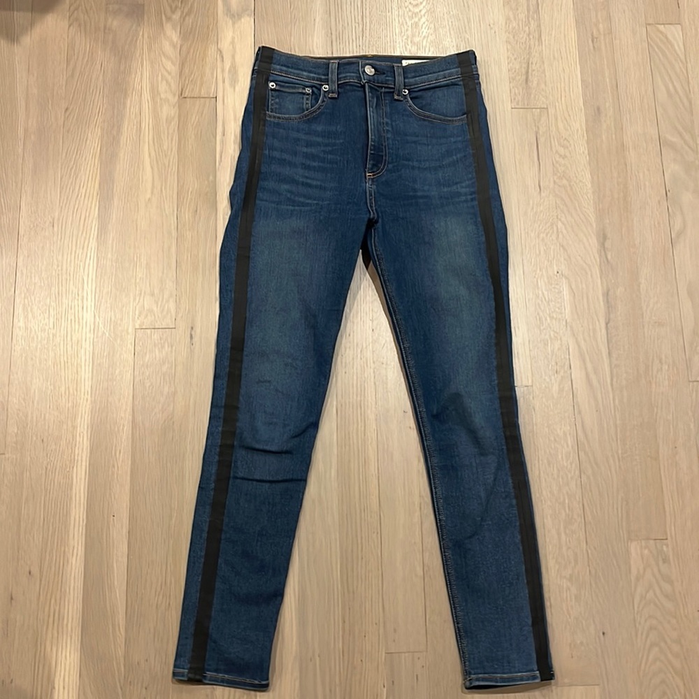 Rag & Bone High Rise Ankle Skinny Jean with Black Pinstripe